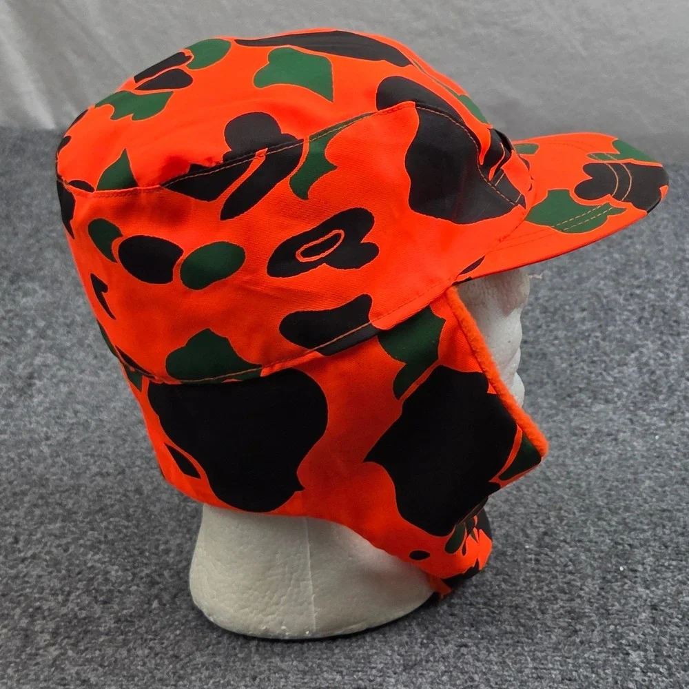Vintage Northern Cap Hunting Trapper Hat XL Orange Camo GoreTex 80s Made in USA